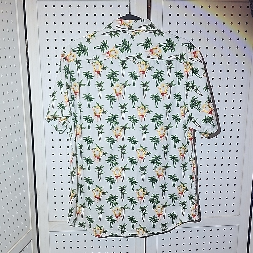 Ricky Singh Denim & Flowers Button Up Shirt Santa Hawaiian Christmas Large - Picture 5 of 6